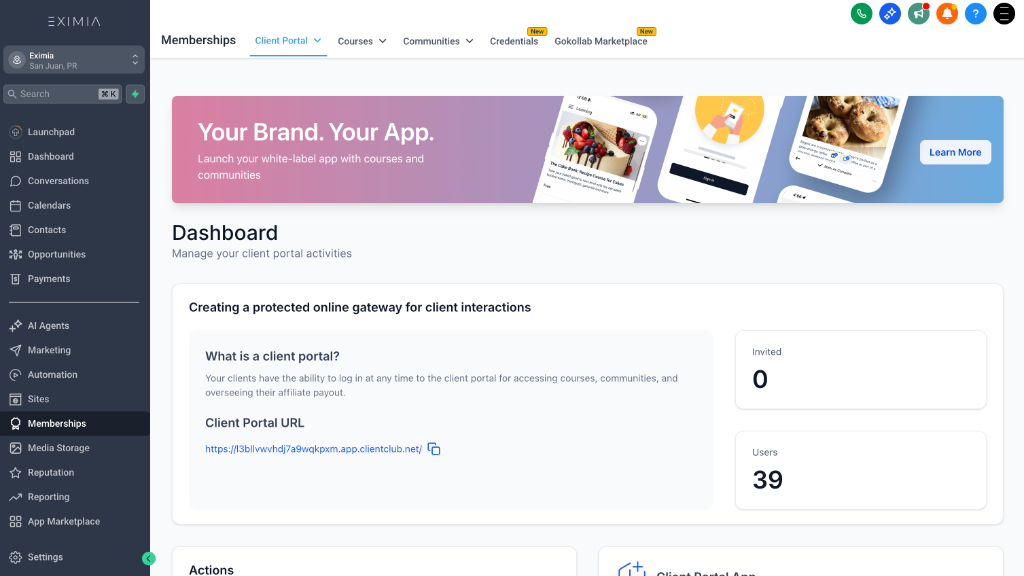 EXIMIA Memberships Portal